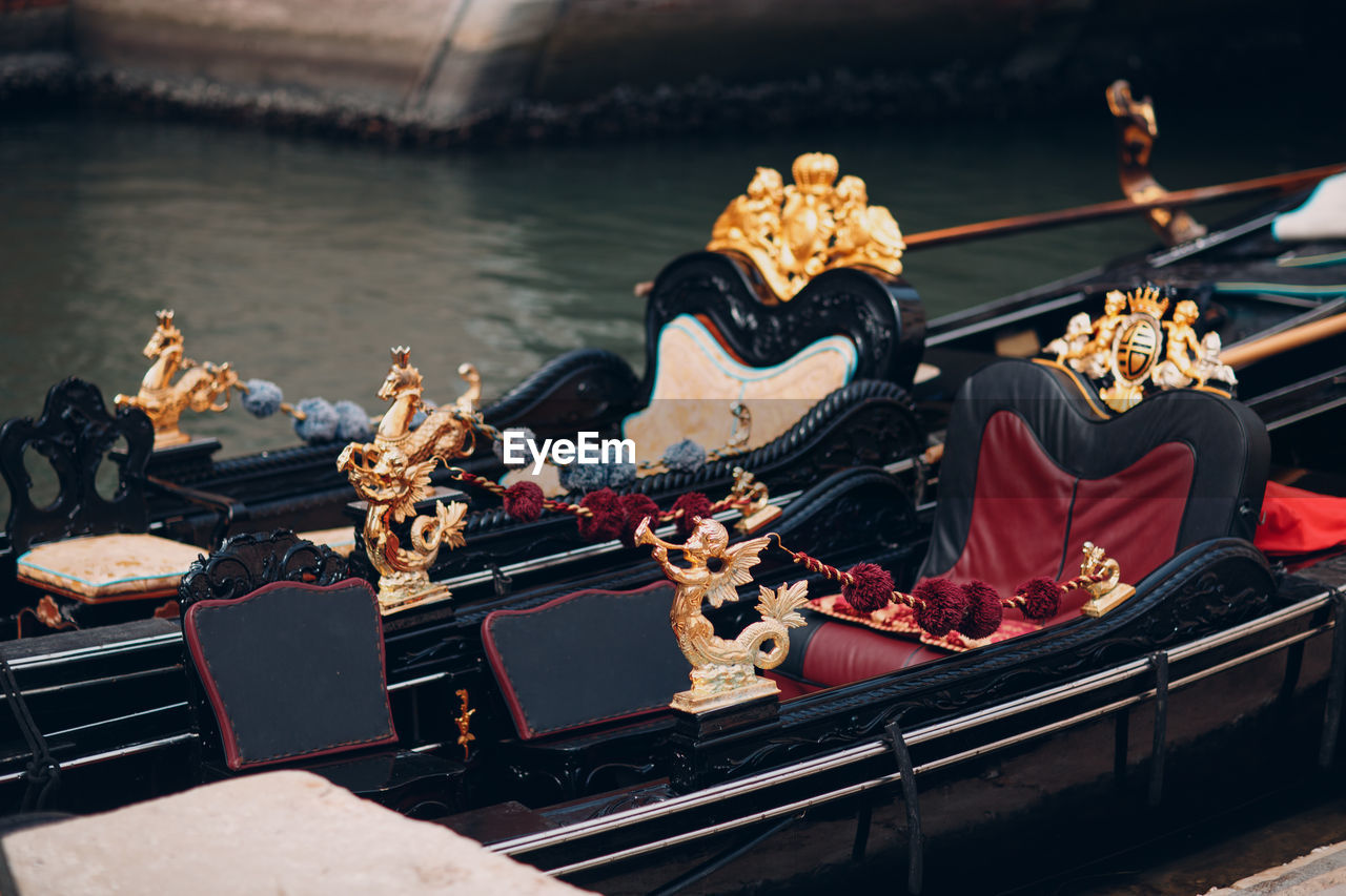 High angle view of boats in canal