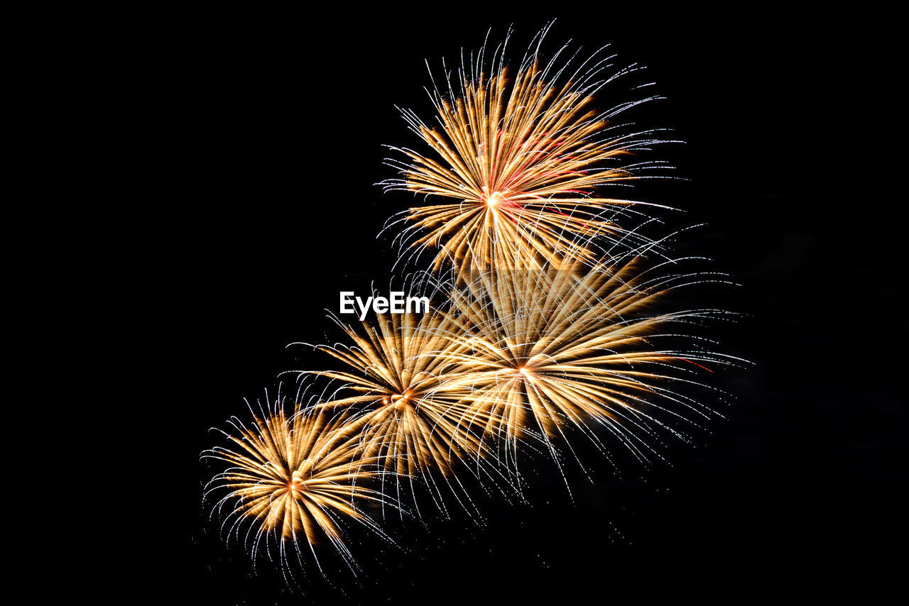 Low angle view of firework display at night