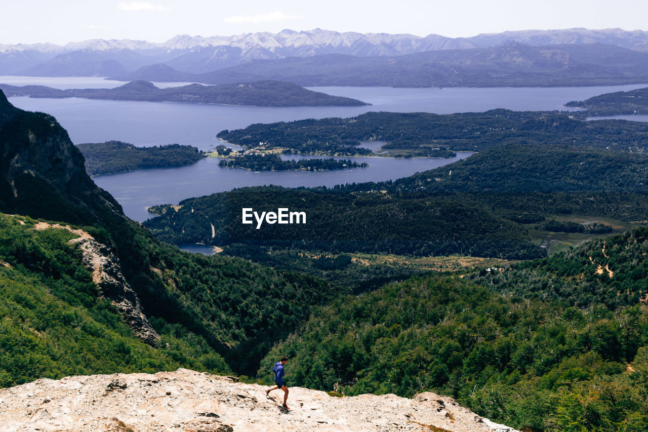 High angle view of landscape and mountains