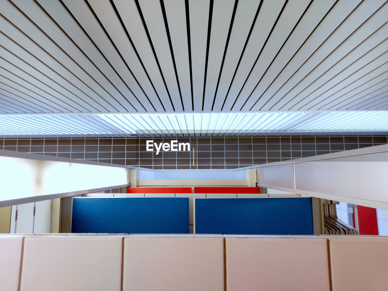 top of changing room at indoor swimming pool /from series: one room Architecture Changing Room Colors Locker Room Architectural Detail Architectural Feature Architecture Backgrounds Blue Built Structure Ceiling Empty Forms And Colors Forms And Shapes Forms And Texture Indoors  Interior Interior Design Modern Pattern Privacy Private Swimming Pool Top Perspective