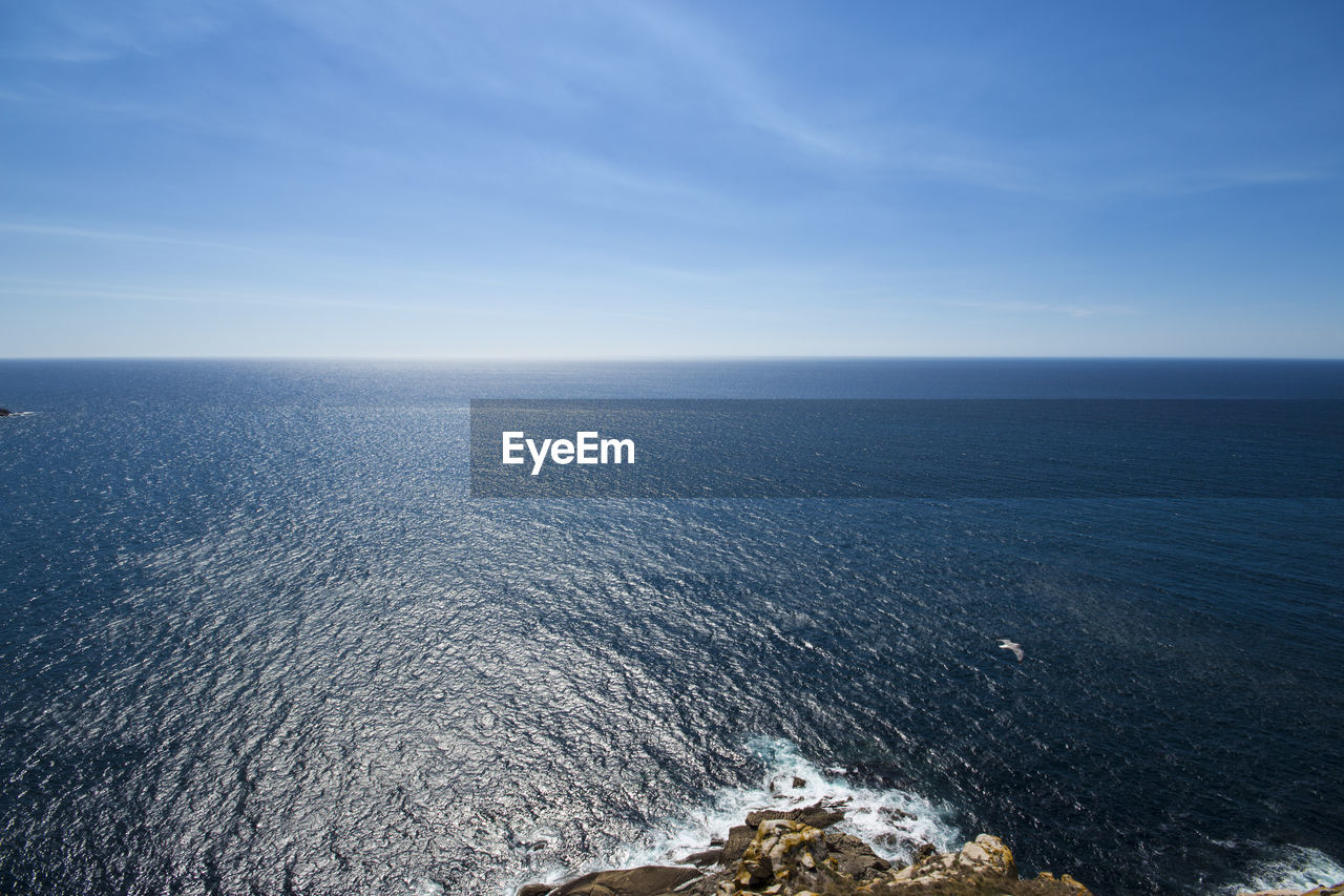 Scenic view of sea against blue sky