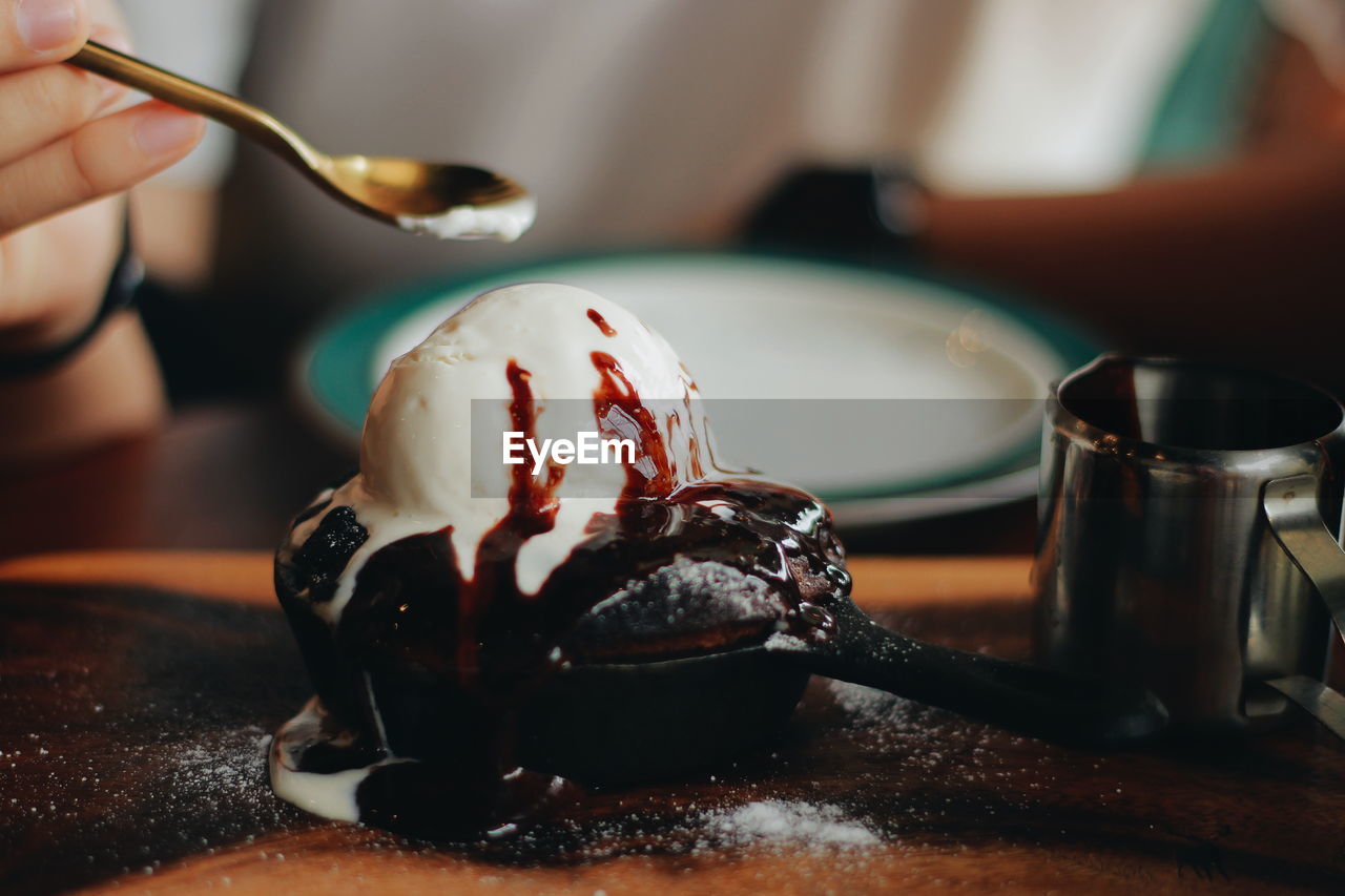 Close-up of ice cream on table