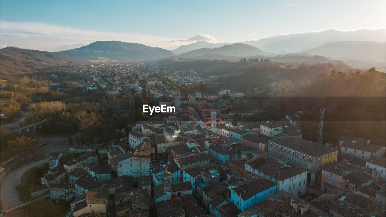 Aerial view of the medieval village of pergola