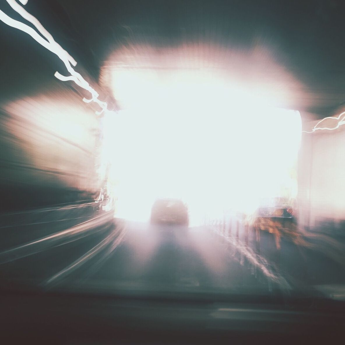 Blurred motion of car in tunnel