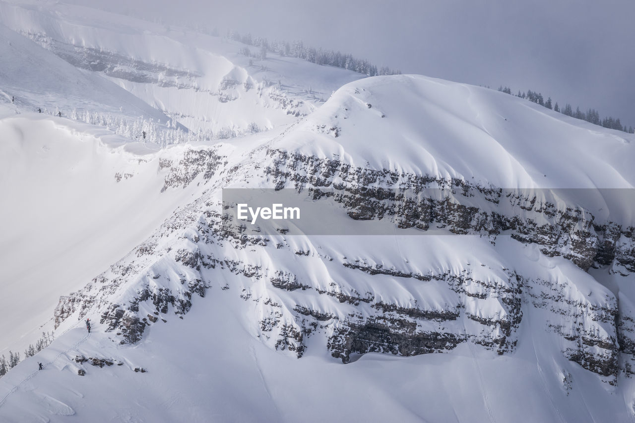 Aerial view of snow covered land