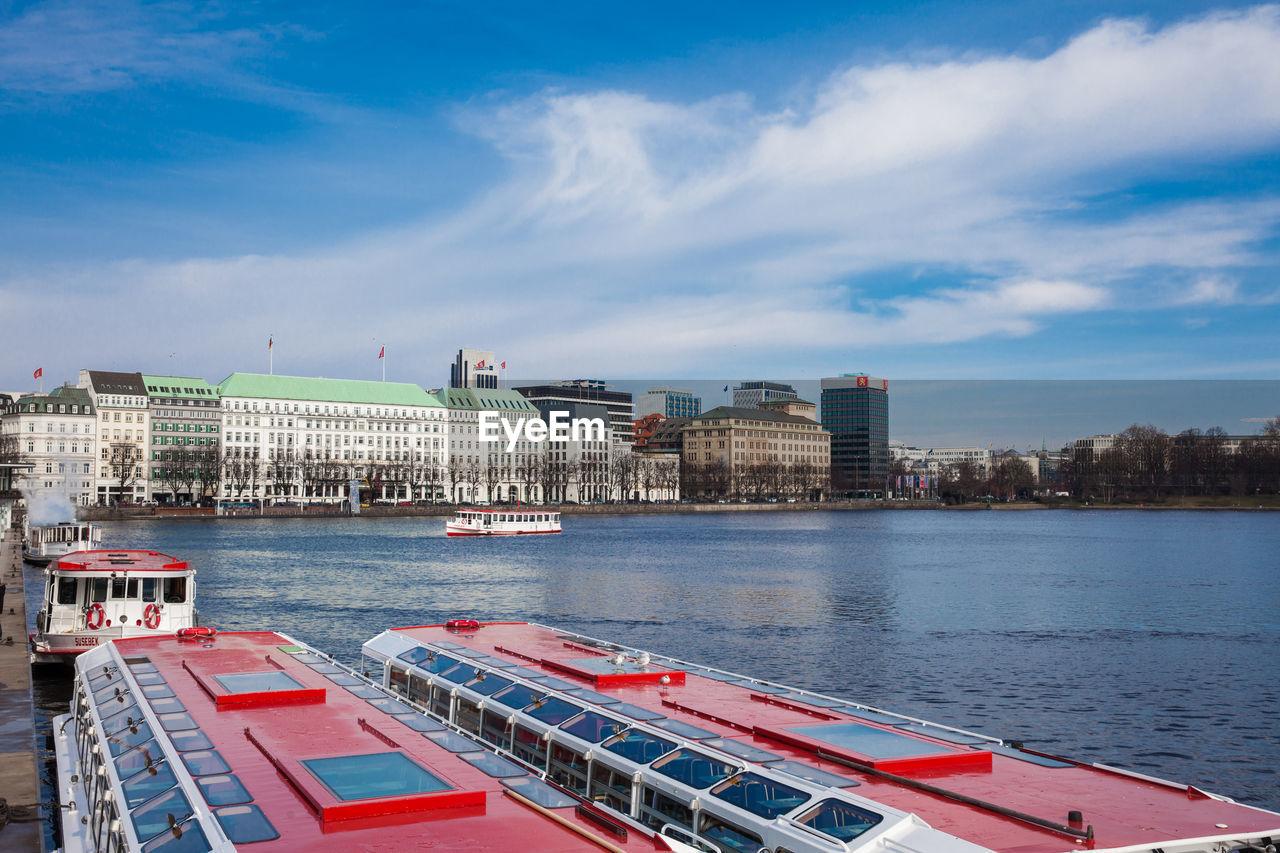 Tourism boats at the inner alster lake in hamburg