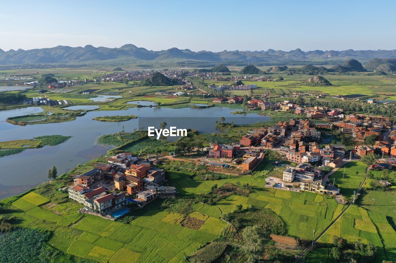 Aerial view of puzhehei scenic area in yunnan, china