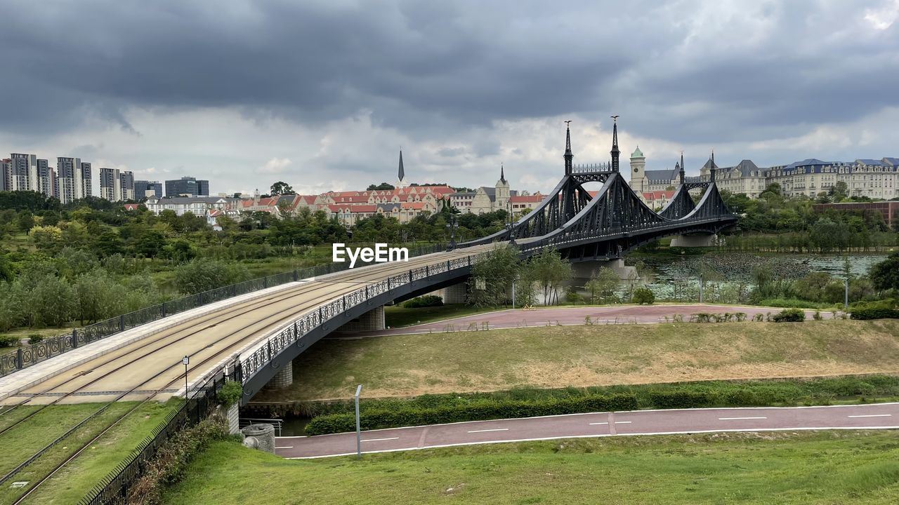 high angle view of bridge over river against sky