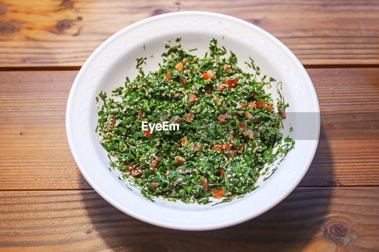 directly above shot of food in bowl on table