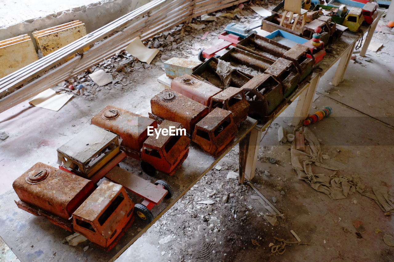 High angle view of machinery on factory