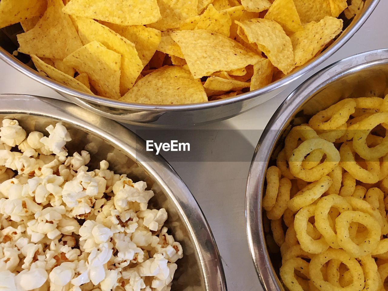 Directly above shot of snacks on table