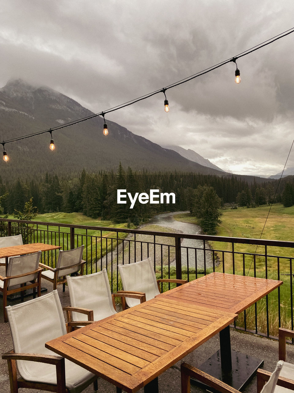 Dining with a view of the mountain and river