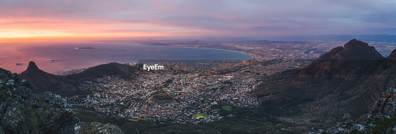 Cape town cityscape from table mountain at sunset