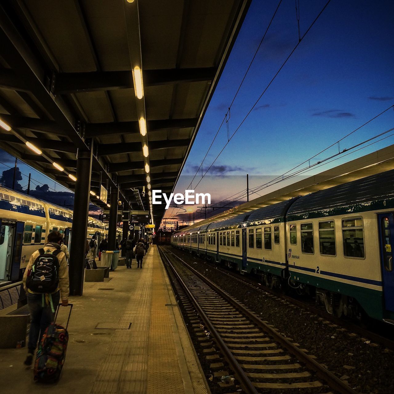 Railroad platform at dusk