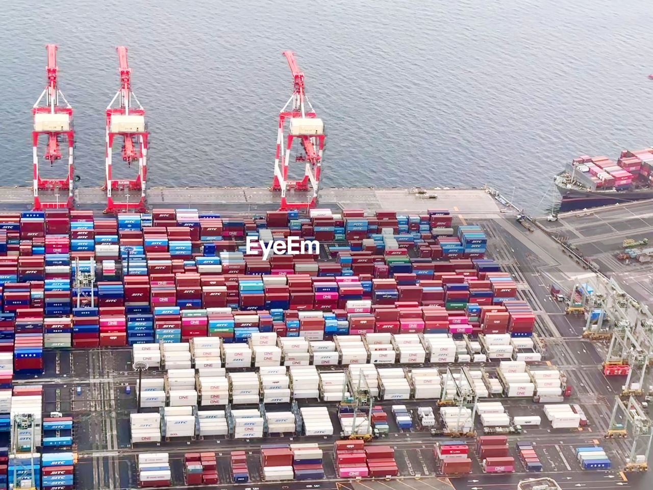 High angle view of shipping containers 