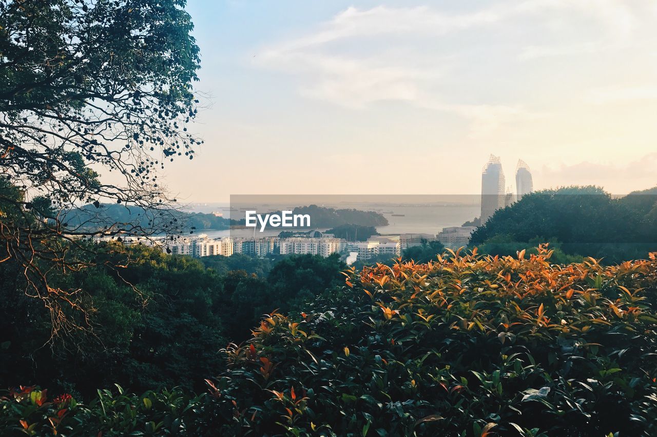 View of city against cloudy sky