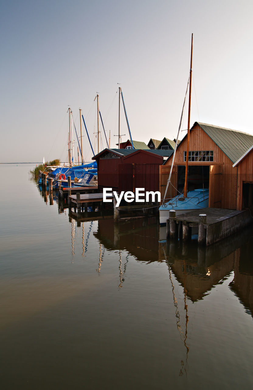 Boathouses on a lake