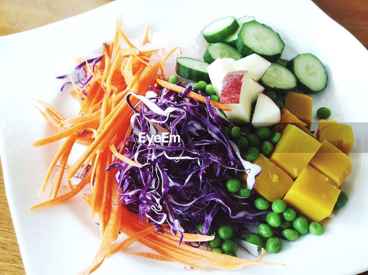 Close-up of chopped vegetables in plate