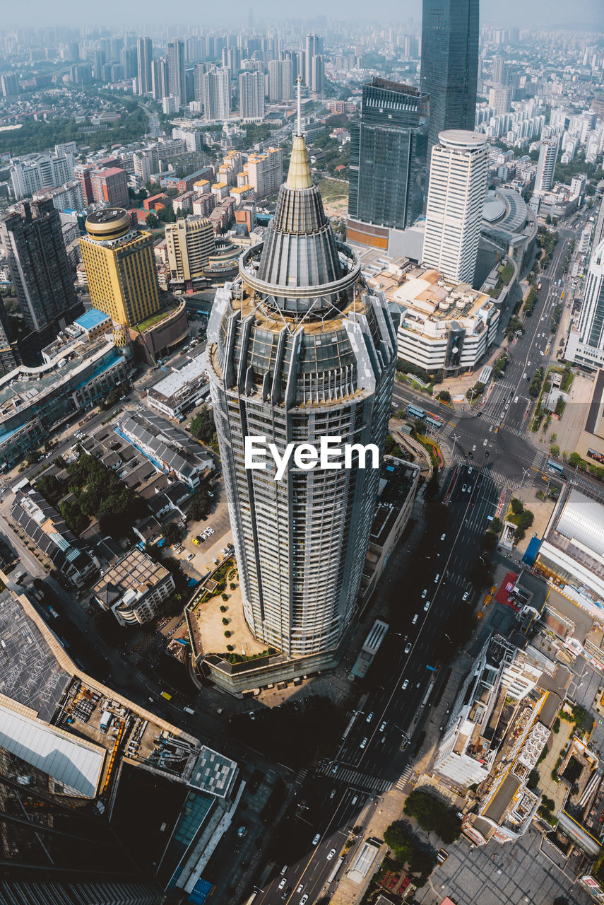High angle view of buildings in city