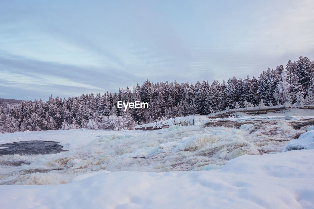 Scenic view of snow covered landscape against sky