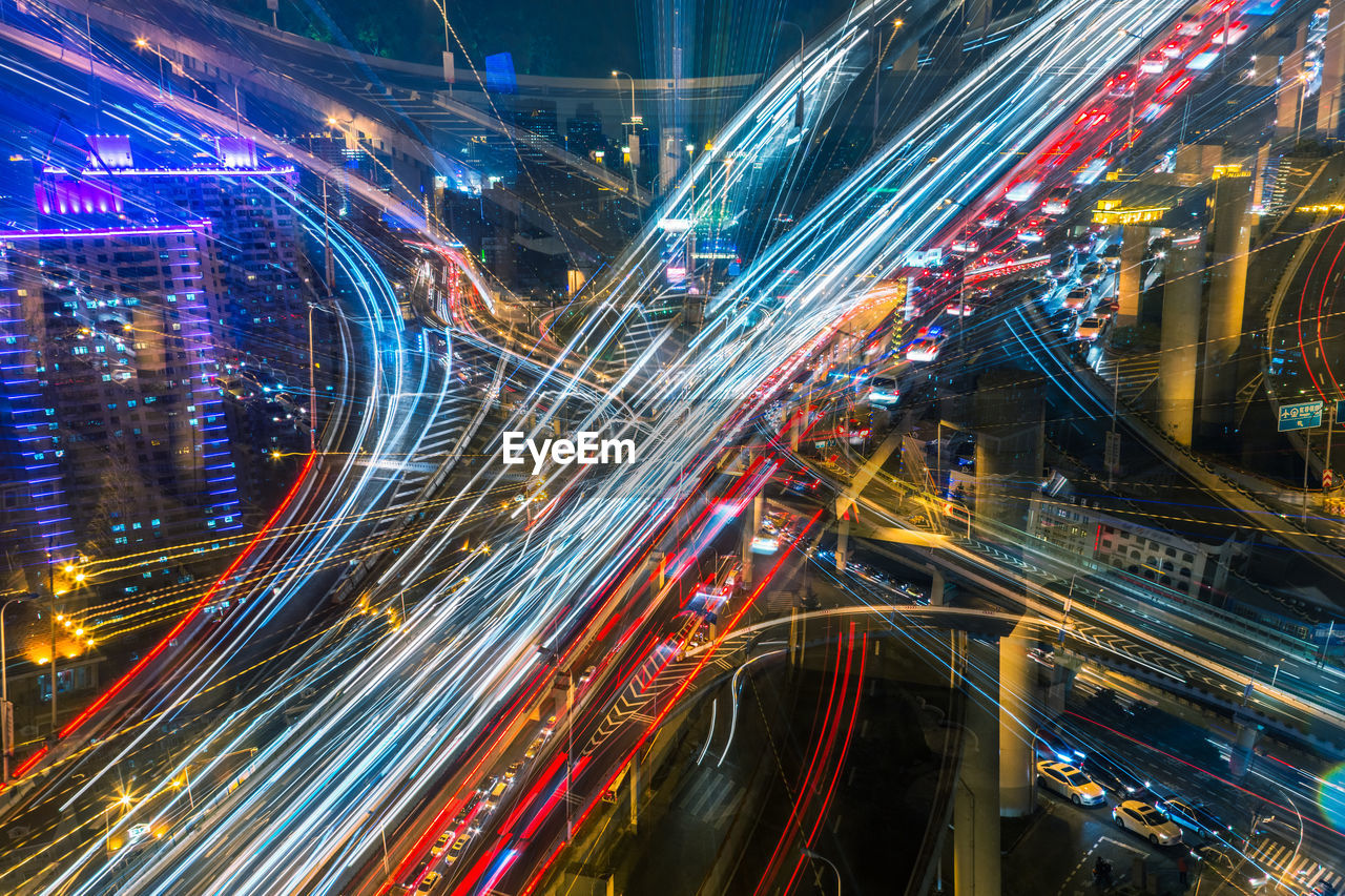 Light trails on city street at night