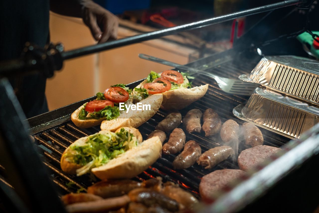 Close-up of food on barbecue grill