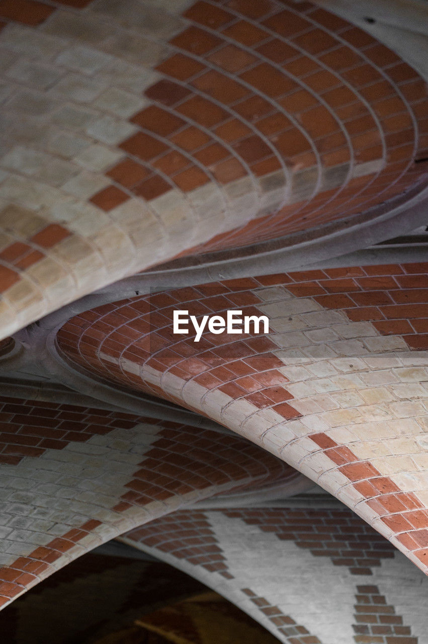 architecture, no people, built structure, wood, pattern, floor, flooring, curve, brick, indoors, high angle view, staircase, day, arch, brown