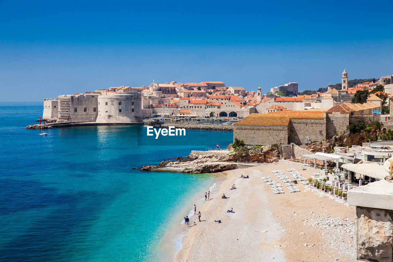 The beautiful banje beach and dubrovnik city