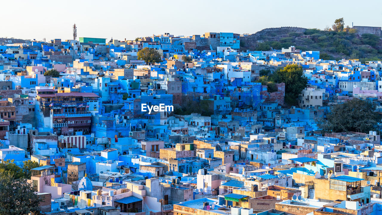 High angle view of townscape against sky