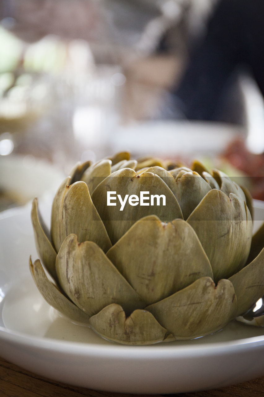 Close-up of artichoke in plate