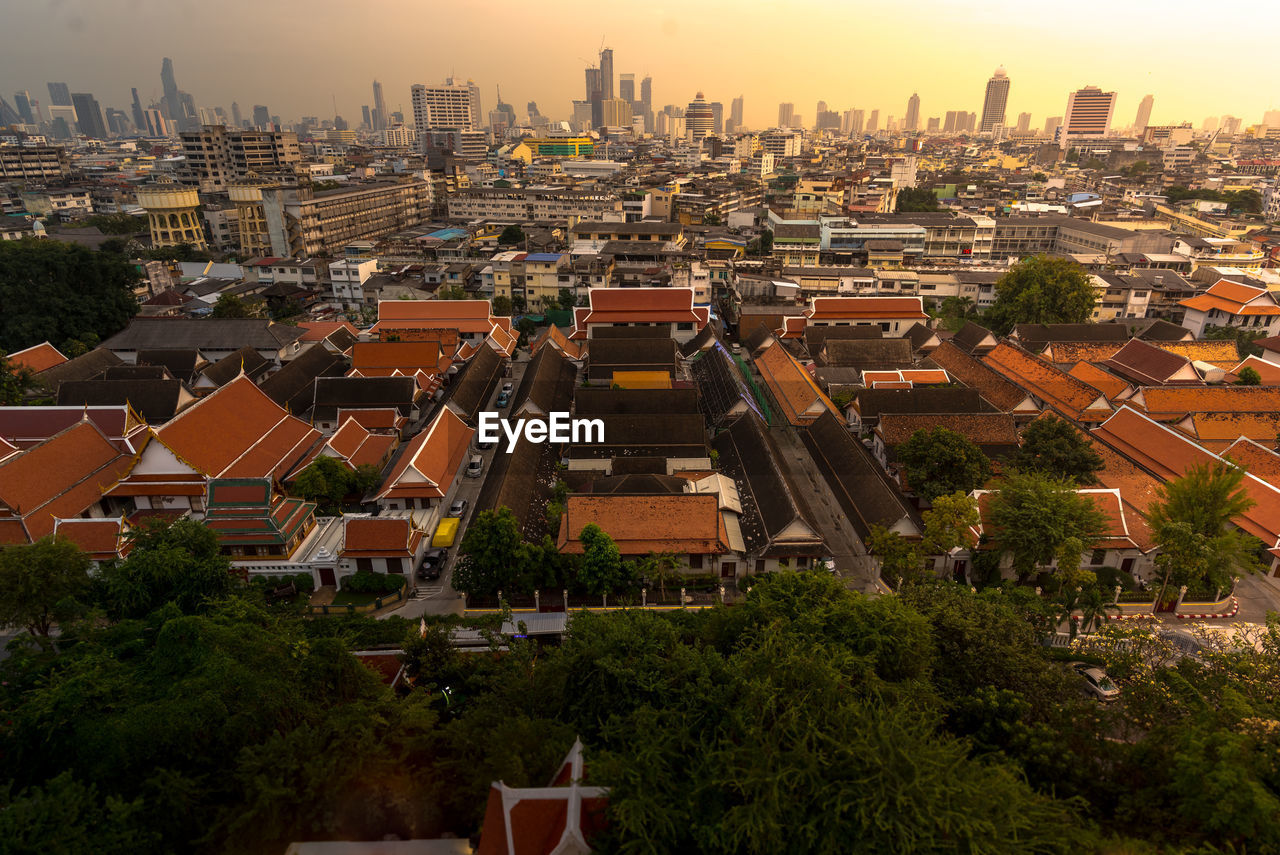 High angle view of cityscape against sky