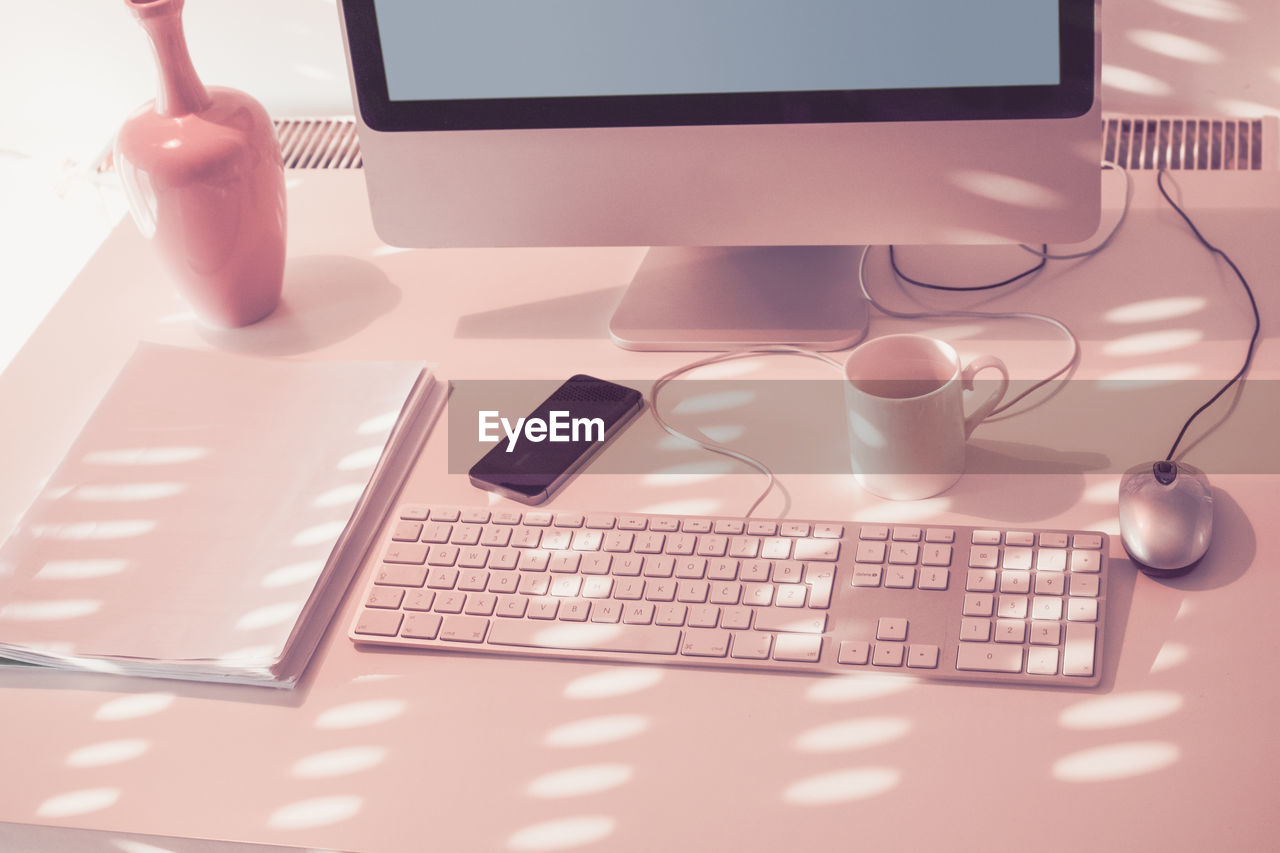 High angle view of computer keyboard on table