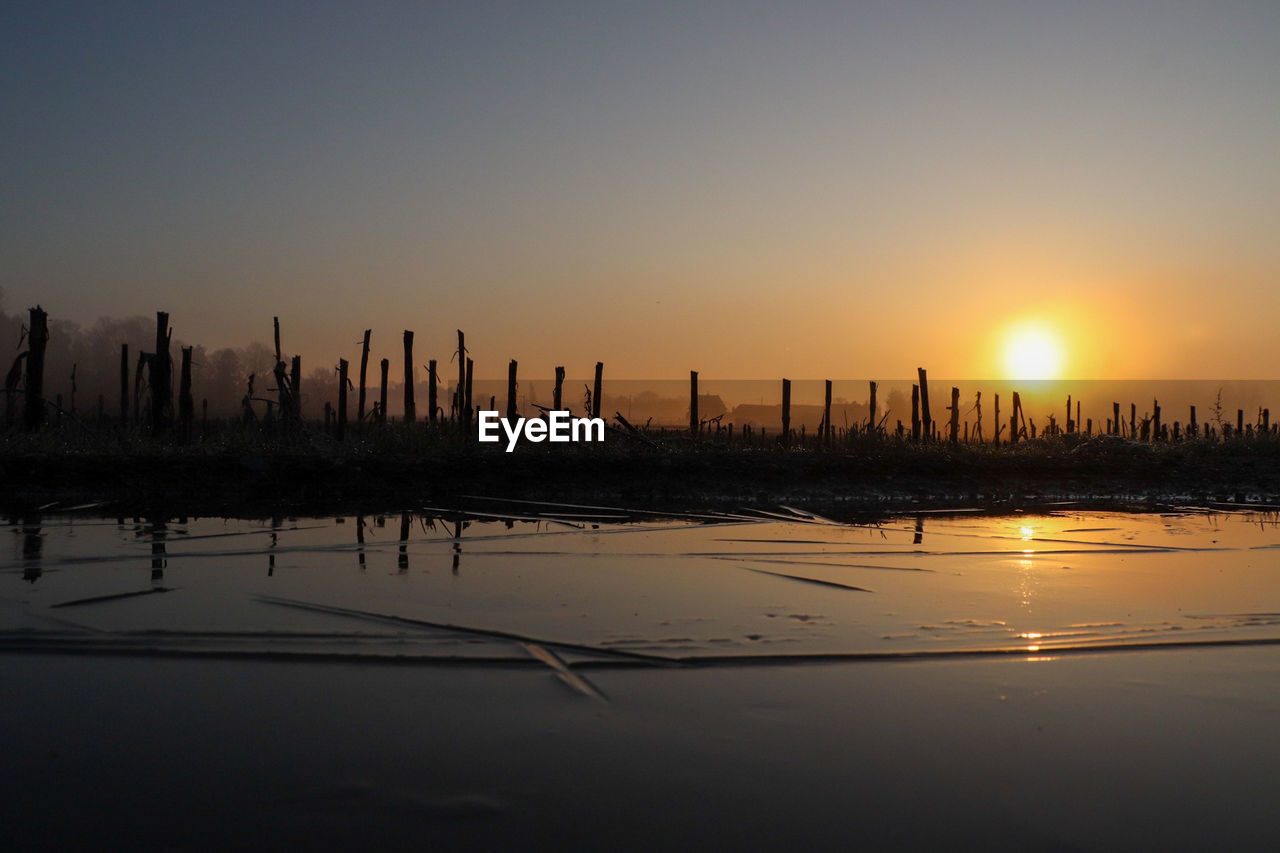 Frozen farm field in the morning