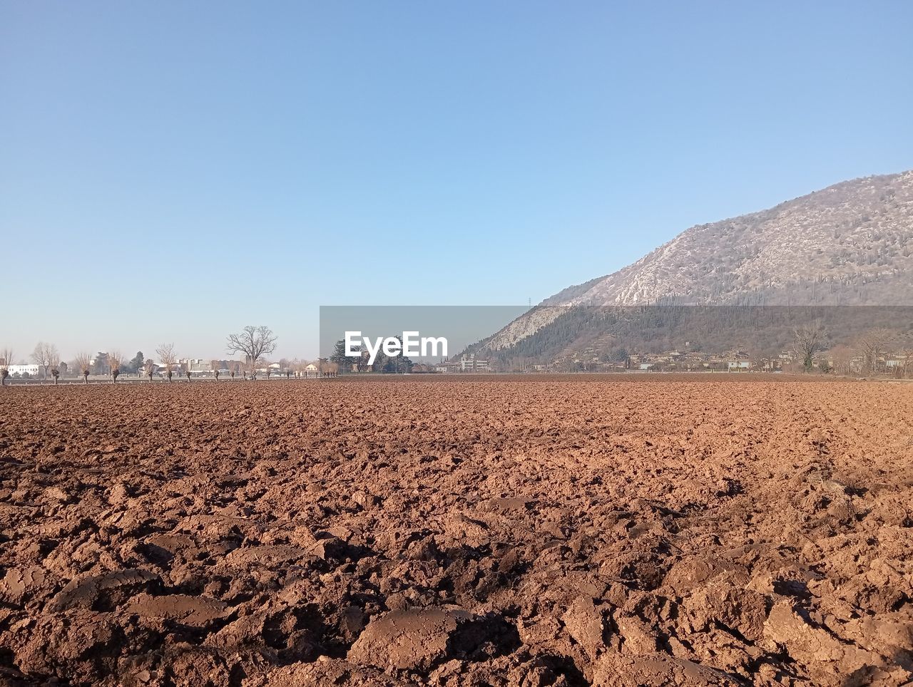 soil, landscape, natural environment, environment, sky, land, nature, scenics - nature, field, horizon, clear sky, plain, no people, desert, mountain, blue, plateau, beauty in nature, copy space, day, sunny, climate, plant, dry, drought, agriculture, rural scene, non-urban scene, arid climate, outdoors, tranquility, valley, sunlight, brown, geology, tranquil scene, dirt