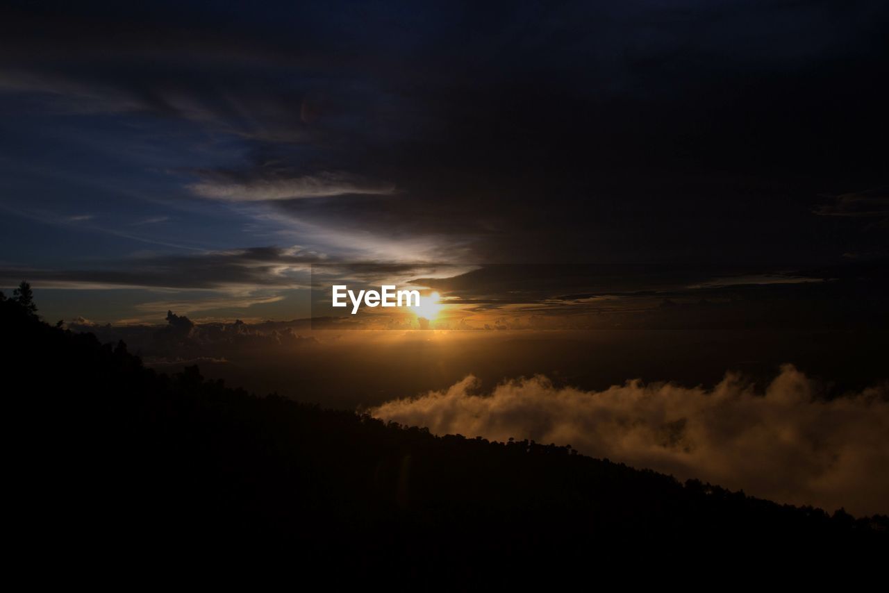 Mountains against cloudy sky during sunset