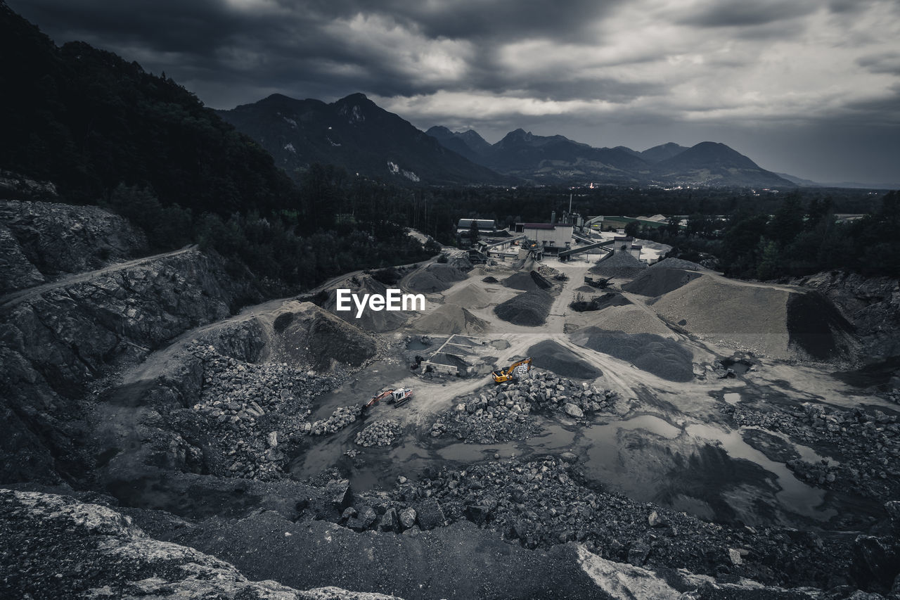 Aerial view of landscape and mountains against sky