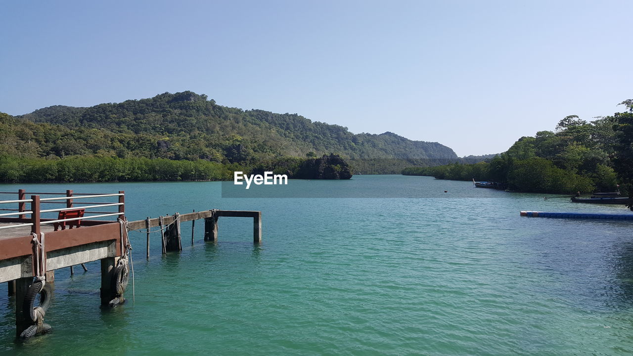 Scenic view of sea against clear sky