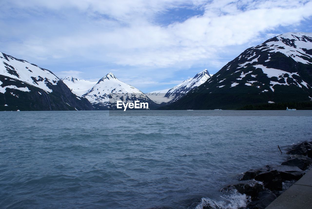 Scenic view of frozen lake against sky