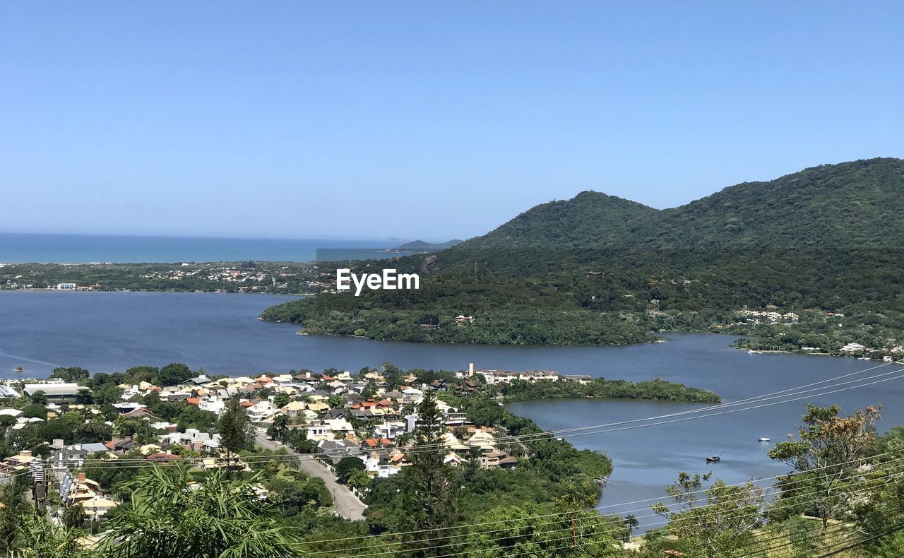 Scenic view of sea against clear blue sky