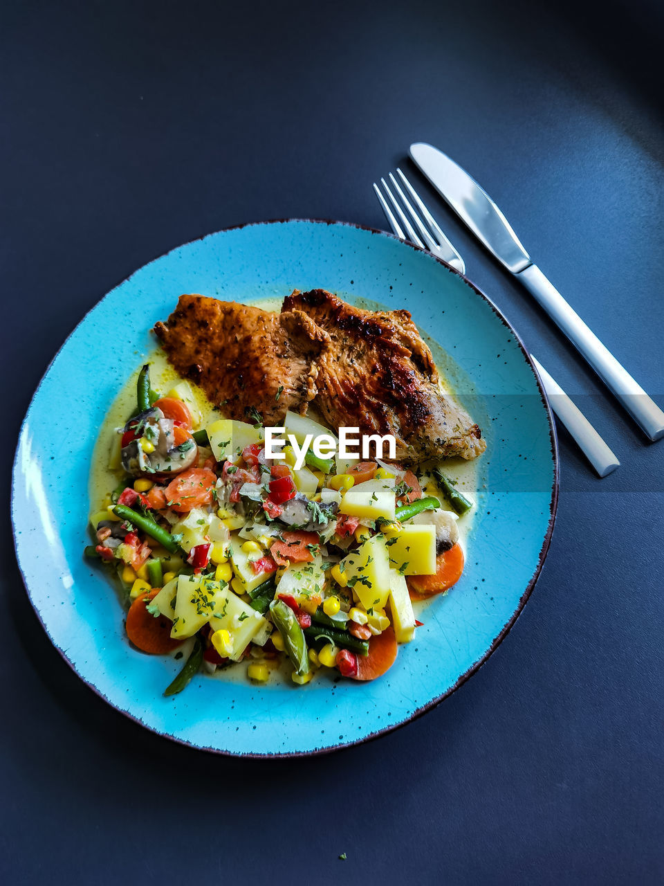 High angle view of breakfast served on table