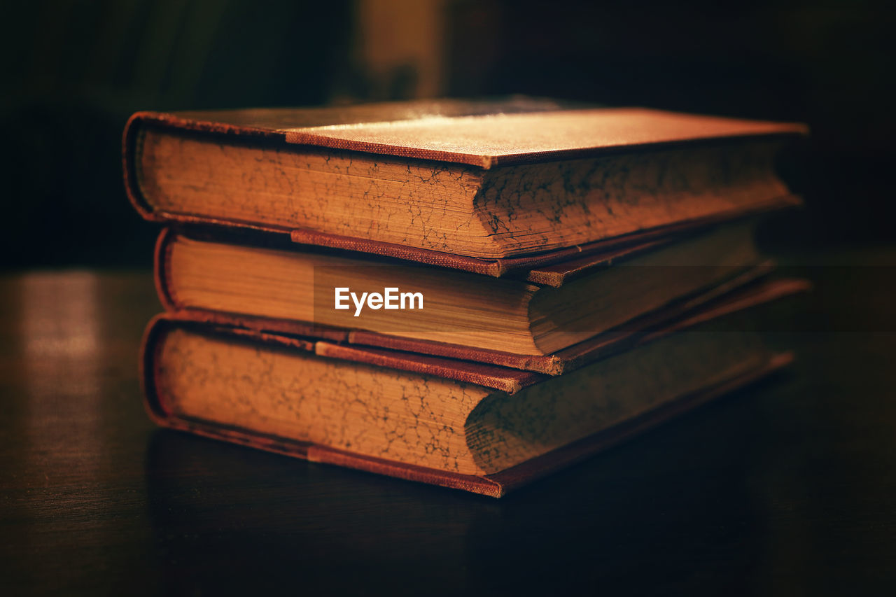 Close-up of books on table