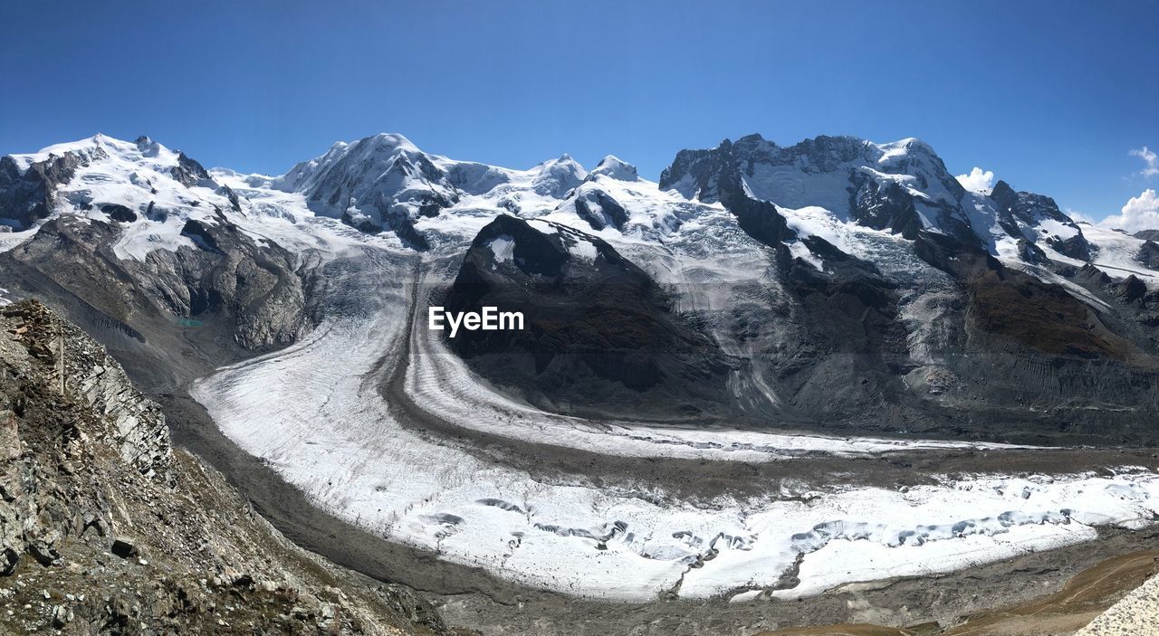 Snowcapped mountains against clear sky