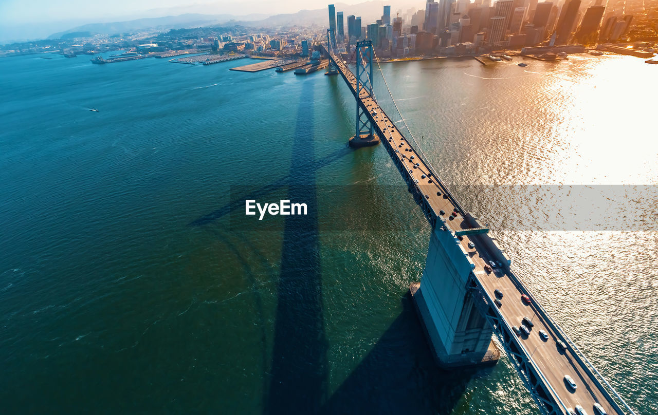 Aerial view of bridge over sea