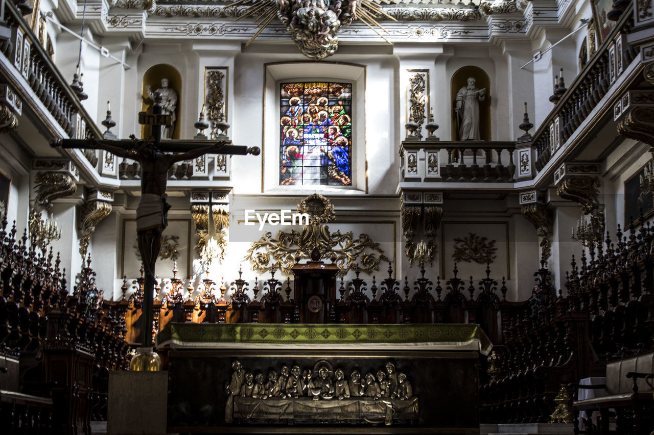 Low angle view of sculptures in church