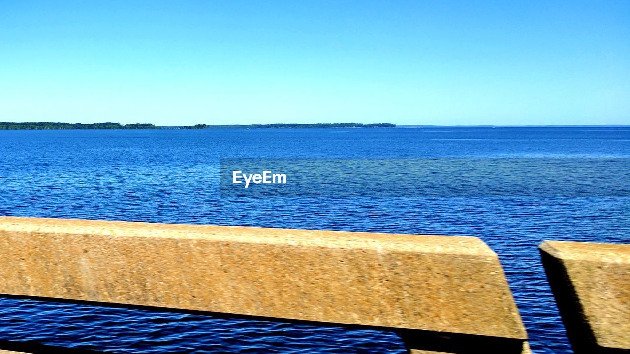 CLOSE-UP OF BLUE SEA AGAINST CLEAR SKY