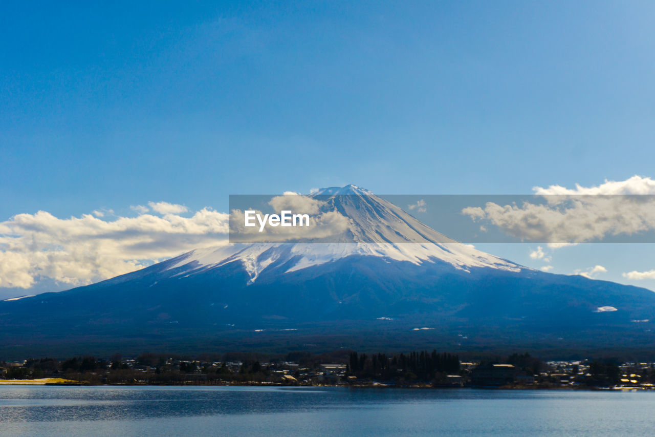 Scenic view of snowcapped mountain against cloudy sky