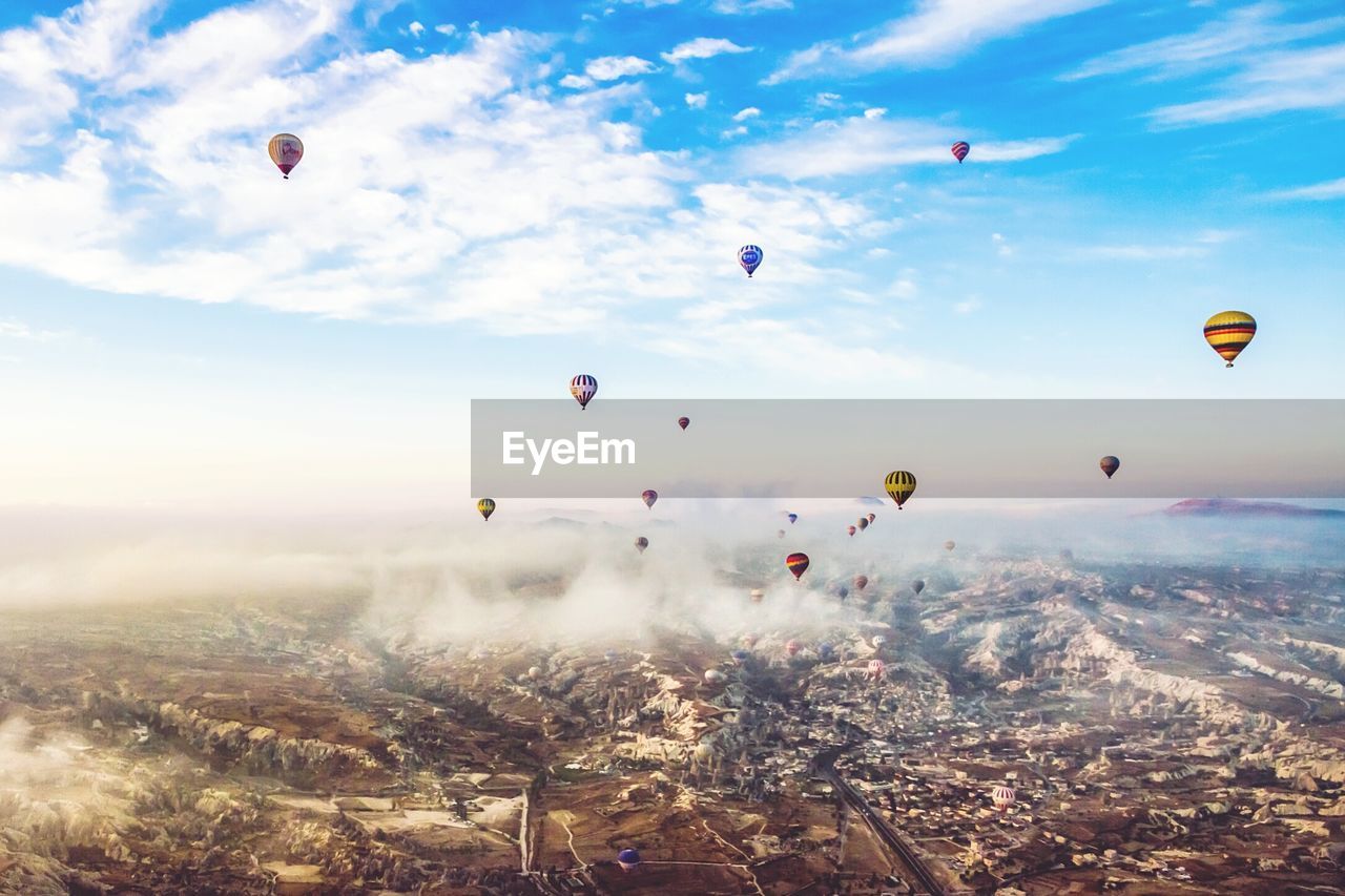 Hot air balloons flying in sky