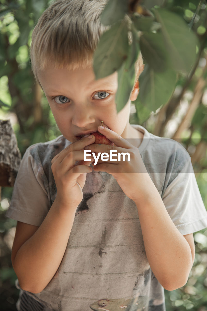 Boy eating apple