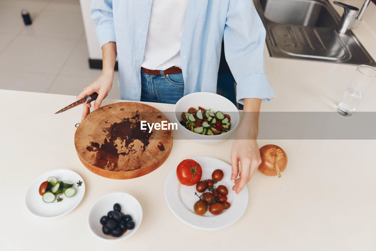 high angle view of food in plate on table