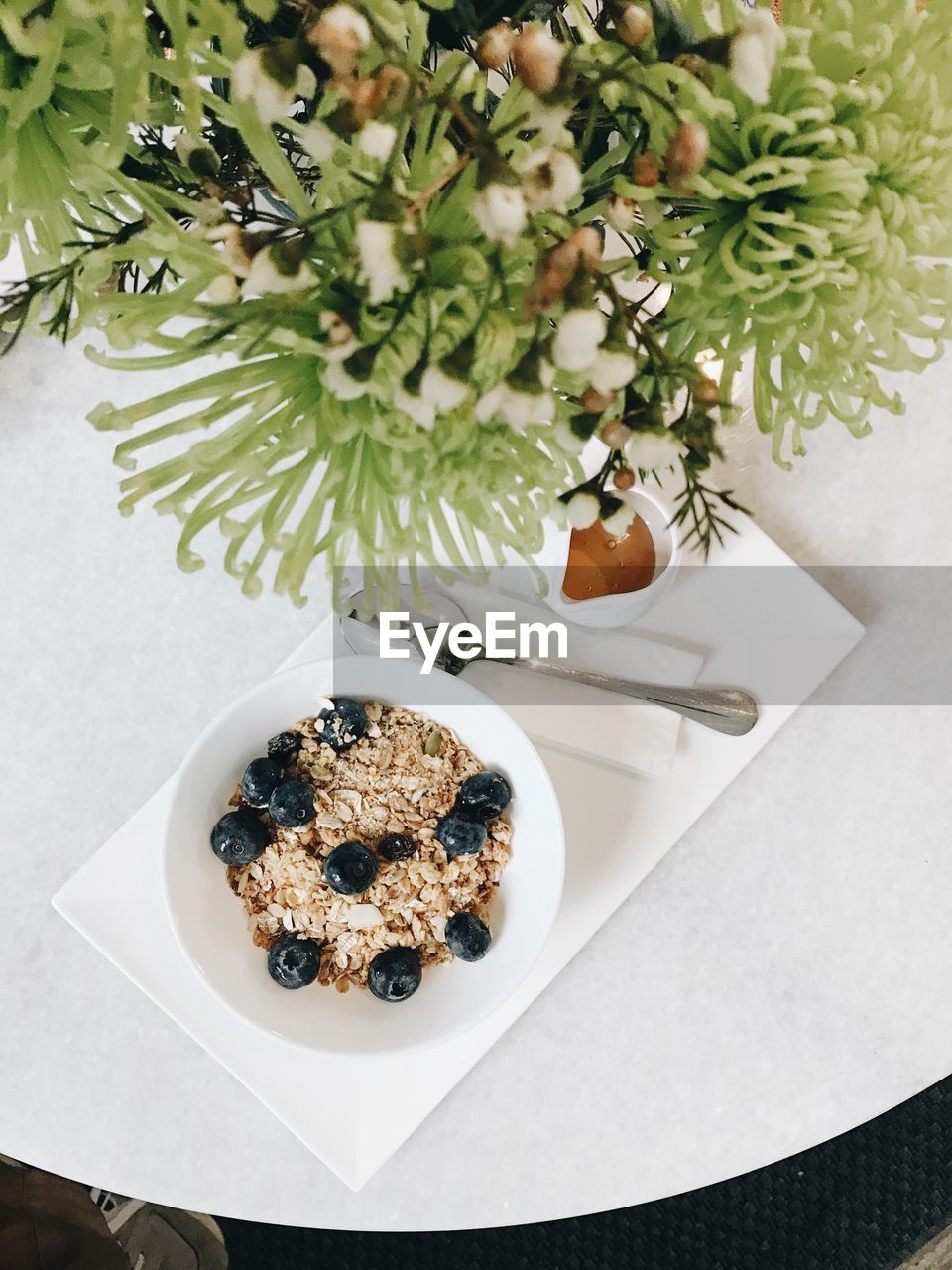 High angle view of breakfast in bowl on table